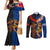 Hawaii and Samoa Together Couples Matching Mermaid Dress and Long Sleeve Button Shirt Samoan Warrior and Beauty Hula Girl