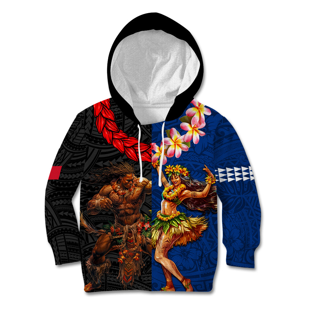 Hawaii and Samoa Together Kid Hoodie Samoan Warrior and Beauty Hula Girl LT03 Hoodie Black - Polynesian Pride