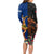 Hawaii and Samoa Together Long Sleeve Bodycon Dress Samoan Warrior and Beauty Hula Girl