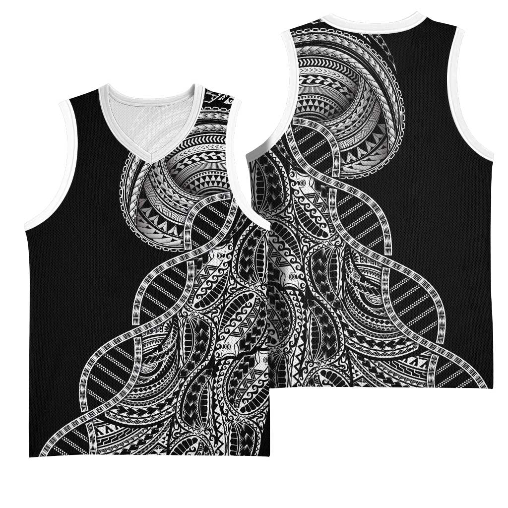 Samoan DNA Art Tattoo Basketball Jersey Polynesian Pattern Black Color LT03 - Polynesian Pride