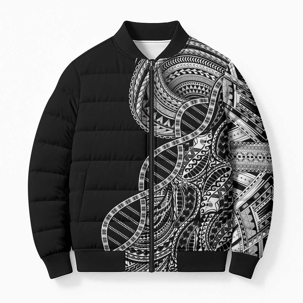 Samoan DNA Art Tattoo Bomber Puffer Jacket Polynesian Pattern Black Color LT03 Unisex Black - Polynesian Pride