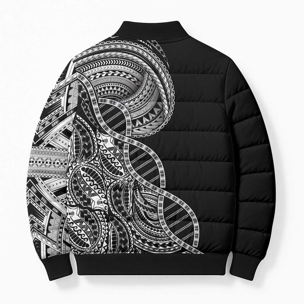 Samoan DNA Art Tattoo Bomber Puffer Jacket Polynesian Pattern Black Color LT03 - Polynesian Pride