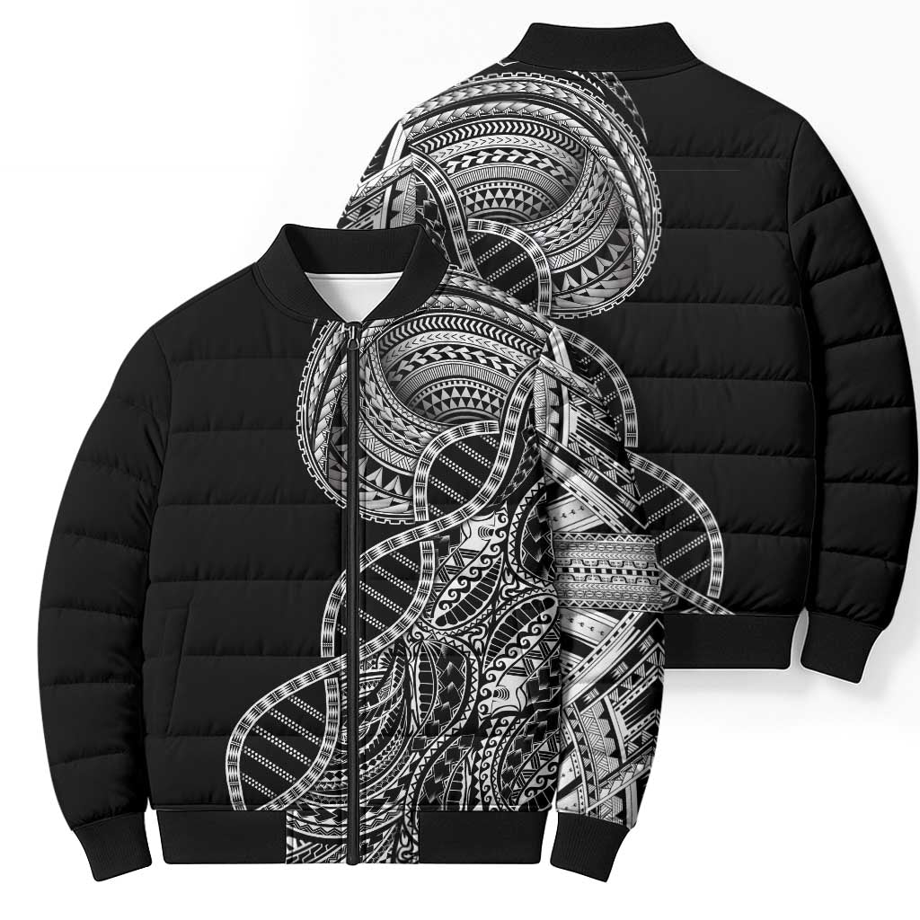 Samoan DNA Art Tattoo Bomber Puffer Jacket Polynesian Pattern Black Color LT03 - Polynesian Pride