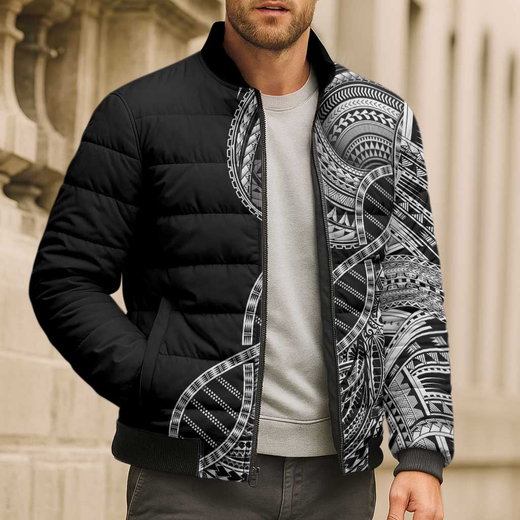 Samoan DNA Art Tattoo Bomber Puffer Jacket Polynesian Pattern Black Color LT03 - Polynesian Pride