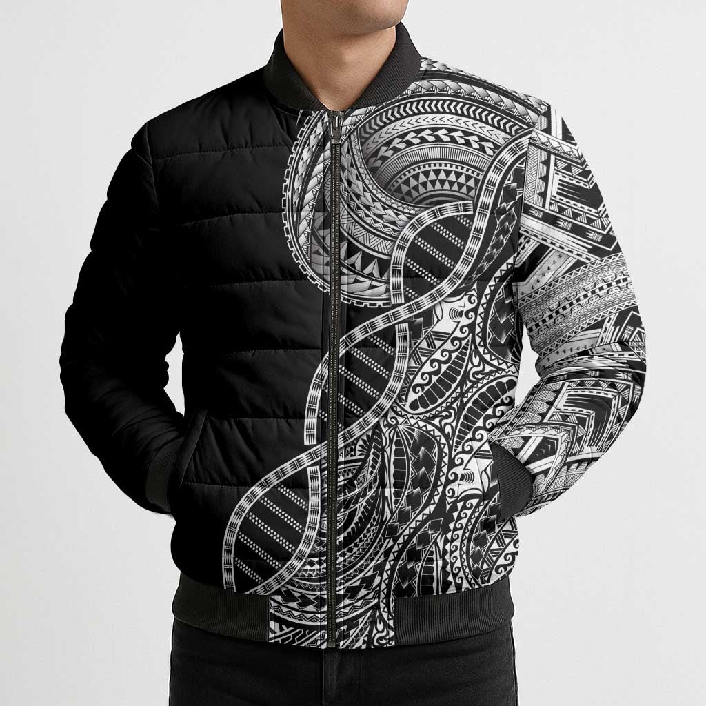 Samoan DNA Art Tattoo Bomber Puffer Jacket Polynesian Pattern Black Color LT03 - Polynesian Pride