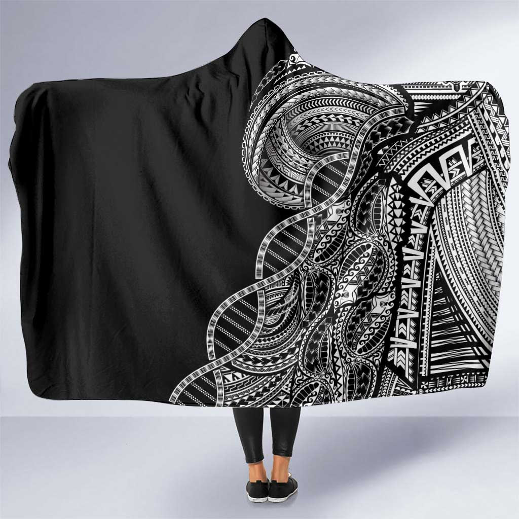 Samoan DNA Art Tattoo Hooded Blanket Polynesian Pattern Black Color LT03 One Size Black - Polynesian Pride