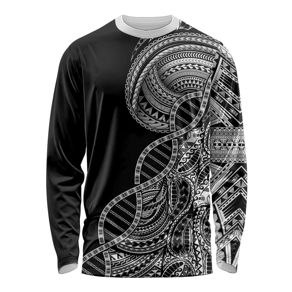 Samoan DNA Art Tattoo Long Sleeve Shirt Polynesian Pattern Black Color LT03 Unisex Black - Polynesian Pride