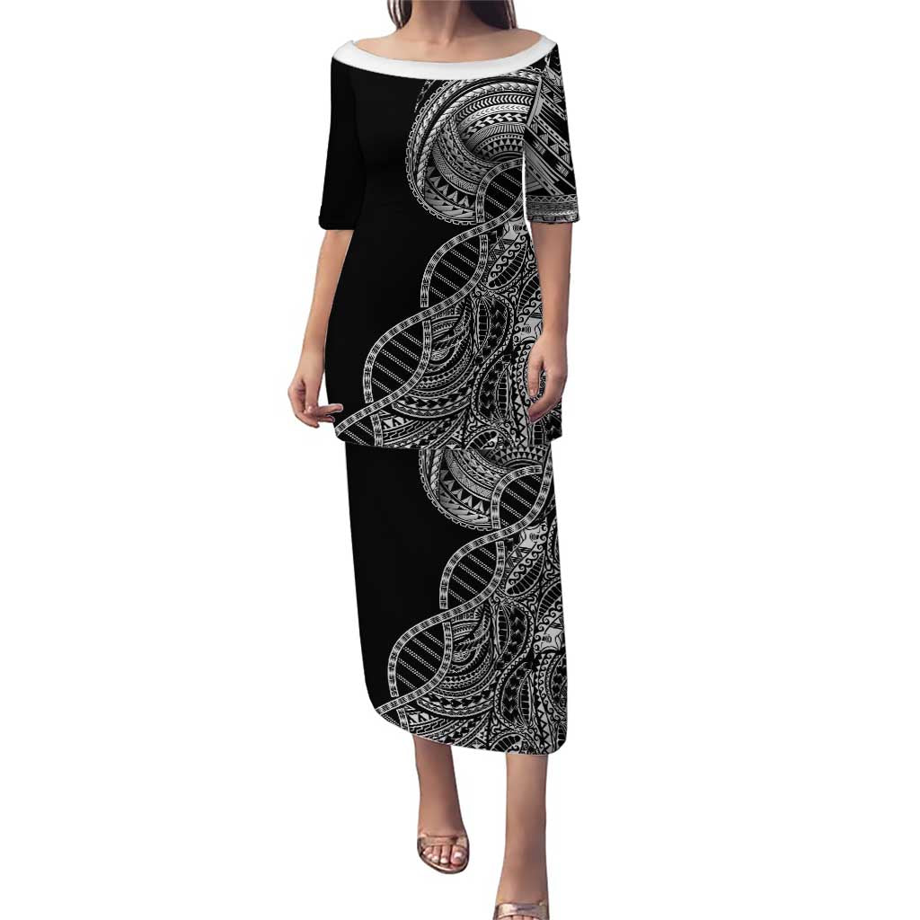 Samoan DNA Art Tattoo Puletasi Polynesian Pattern Black Color LT03 Long Dress Black - Polynesian Pride