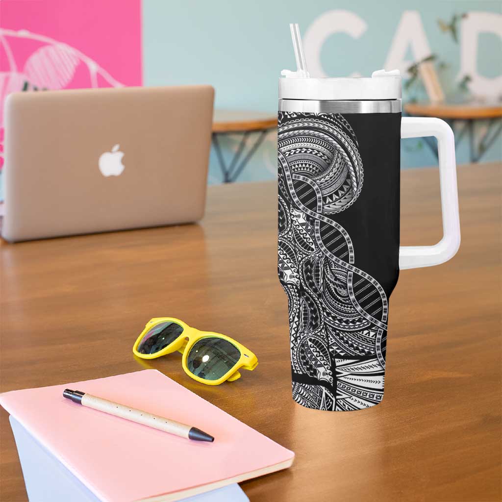 Samoan DNA Art Tattoo Tumbler With Handle Polynesian Pattern Black Color LT03 - Polynesian Pride
