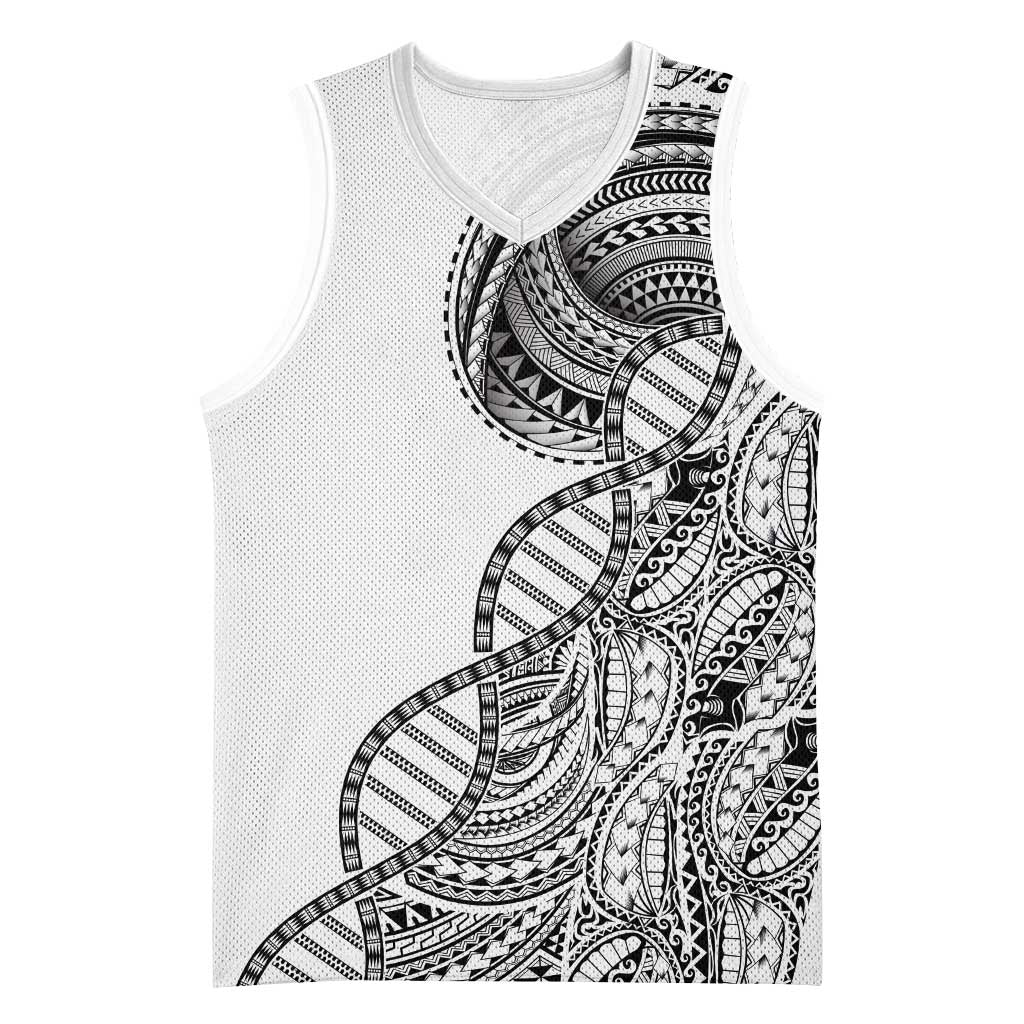 Samoan DNA Art Tattoo Basketball Jersey Polynesian Pattern White Color LT03 Unisex White - Polynesian Pride