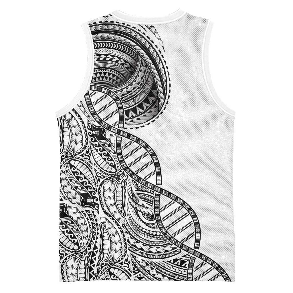 Samoan DNA Art Tattoo Basketball Jersey Polynesian Pattern White Color LT03 - Polynesian Pride