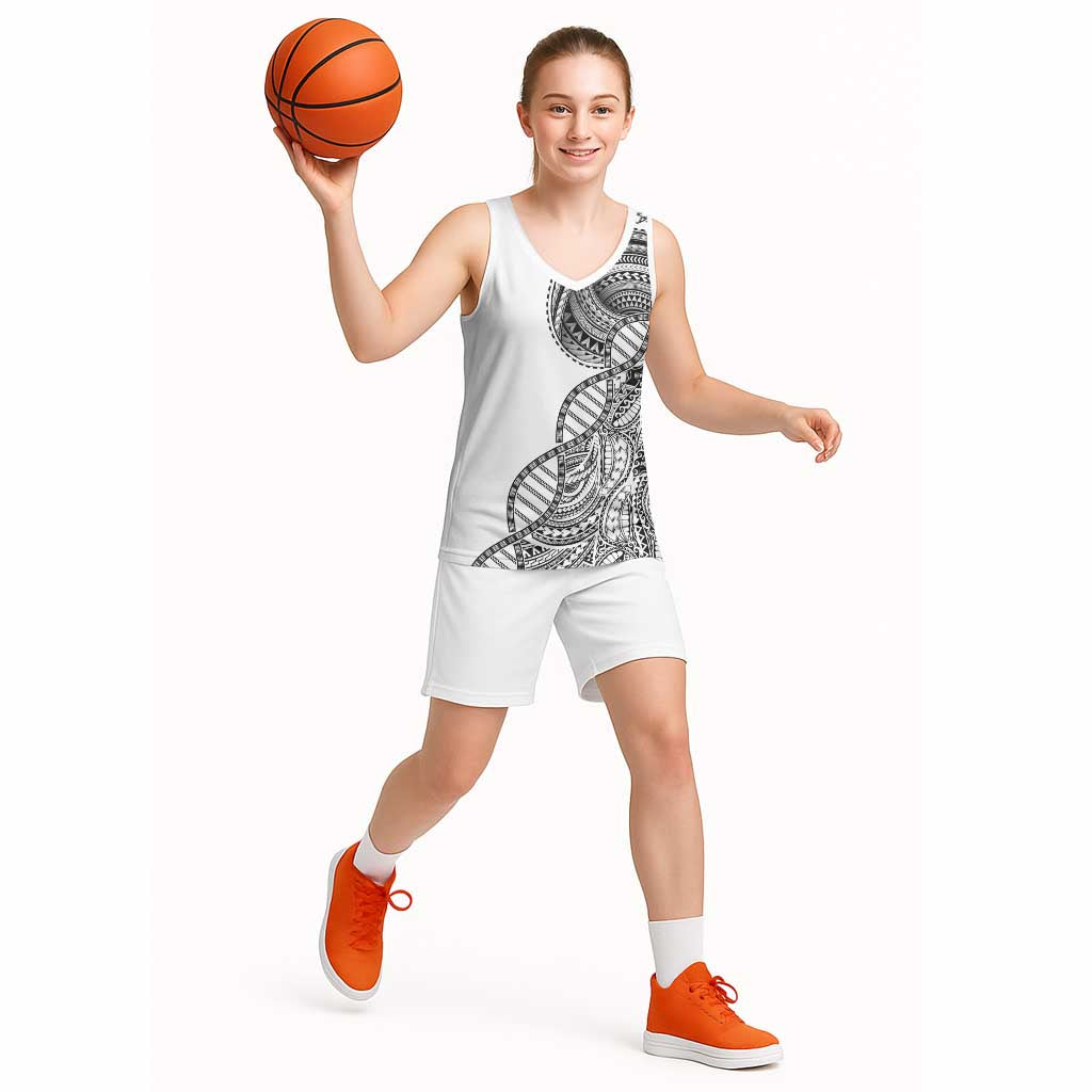 Samoan DNA Art Tattoo Basketball Jersey Polynesian Pattern White Color LT03 - Polynesian Pride