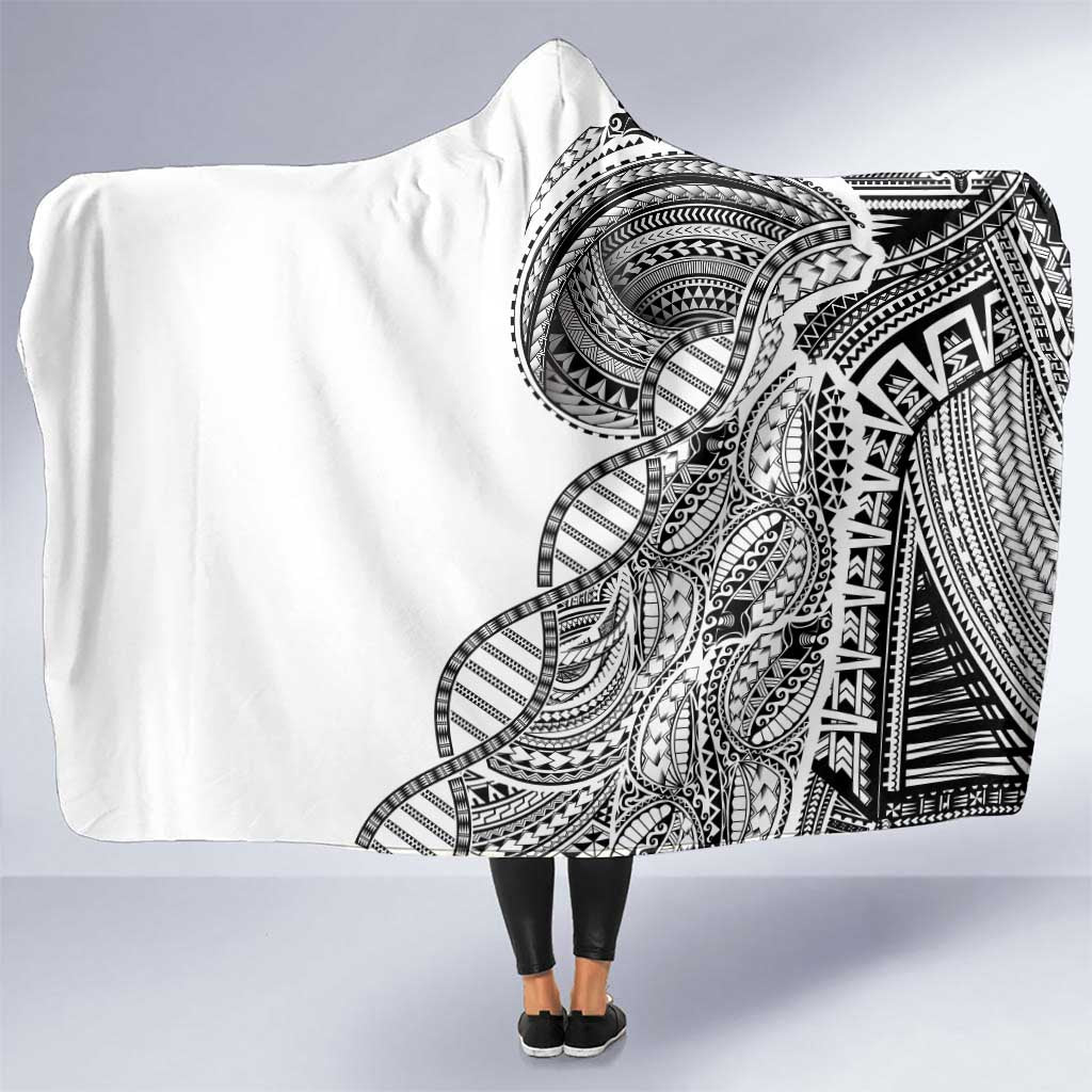 Samoan DNA Art Tattoo Hooded Blanket Polynesian Pattern White Color LT03 One Size White - Polynesian Pride
