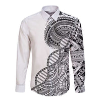 Samoan DNA Art Tattoo Long Sleeve Button Shirt Polynesian Pattern White Color LT03 Unisex White - Polynesian Pride