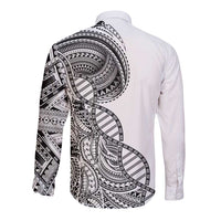 Samoan DNA Art Tattoo Long Sleeve Button Shirt Polynesian Pattern White Color LT03 - Polynesian Pride