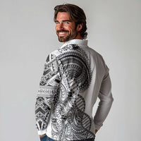 Samoan DNA Art Tattoo Long Sleeve Polo Shirt Polynesian Pattern White Color LT03 - Polynesian Pride