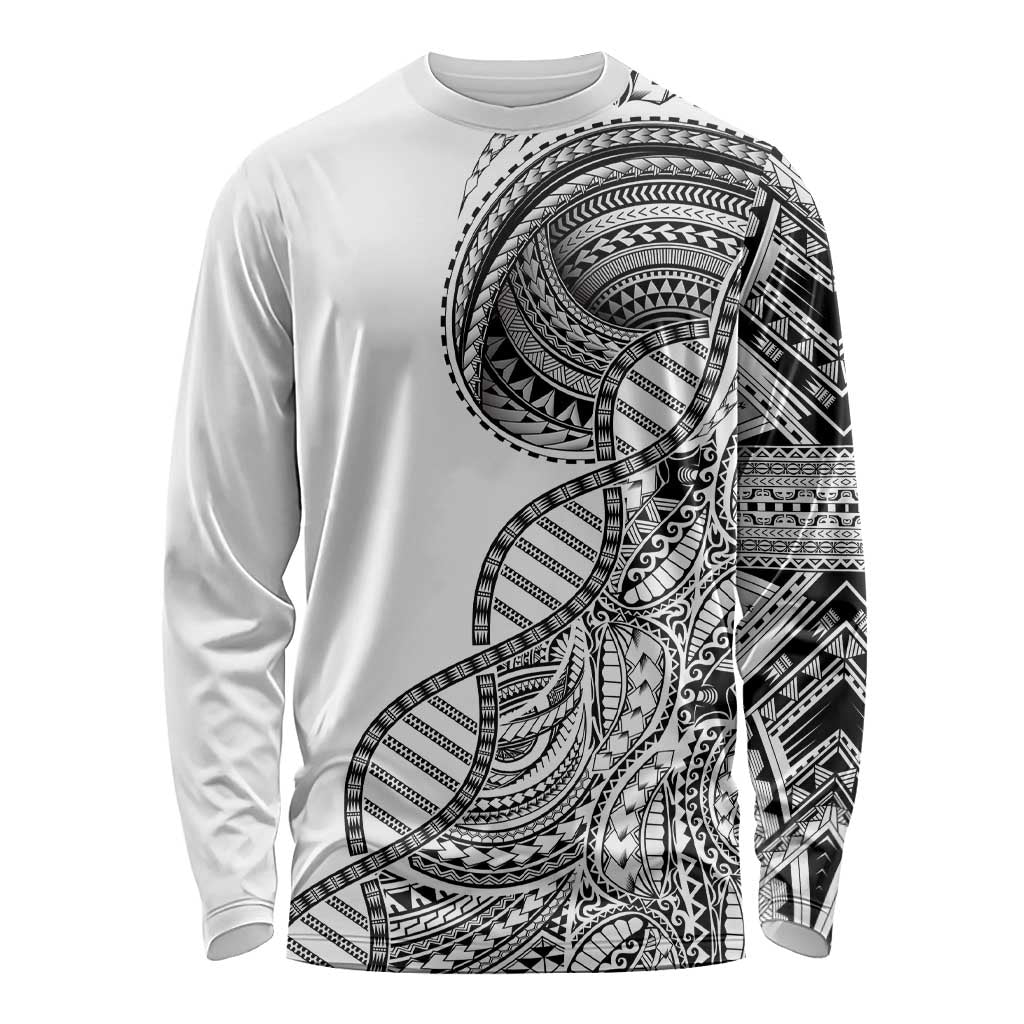 Samoan DNA Art Tattoo Long Sleeve Shirt Polynesian Pattern White Color LT03 Unisex White - Polynesian Pride