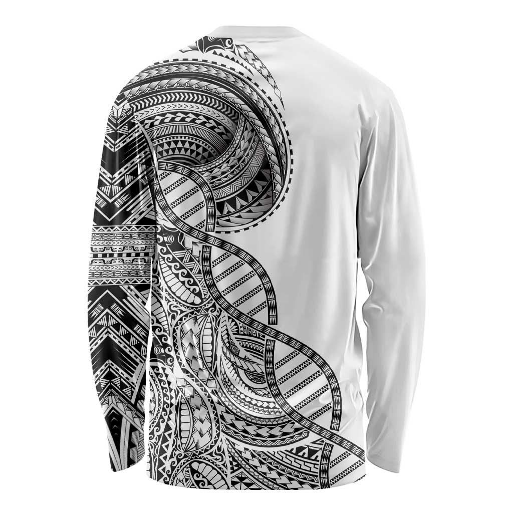 Samoan DNA Art Tattoo Long Sleeve Shirt Polynesian Pattern White Color LT03 - Polynesian Pride