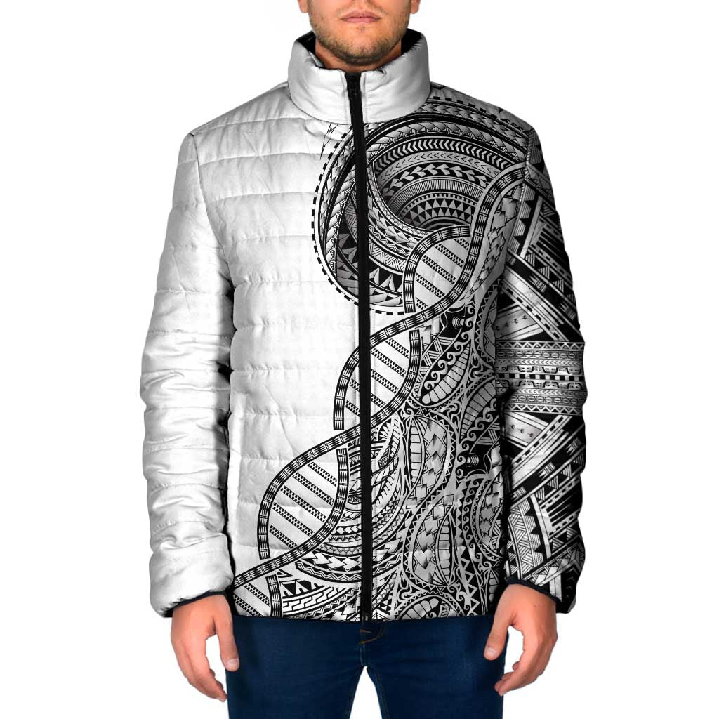Samoan DNA Art Tattoo Padded Jacket Polynesian Pattern White Color LT03 Men White - Polynesian Pride
