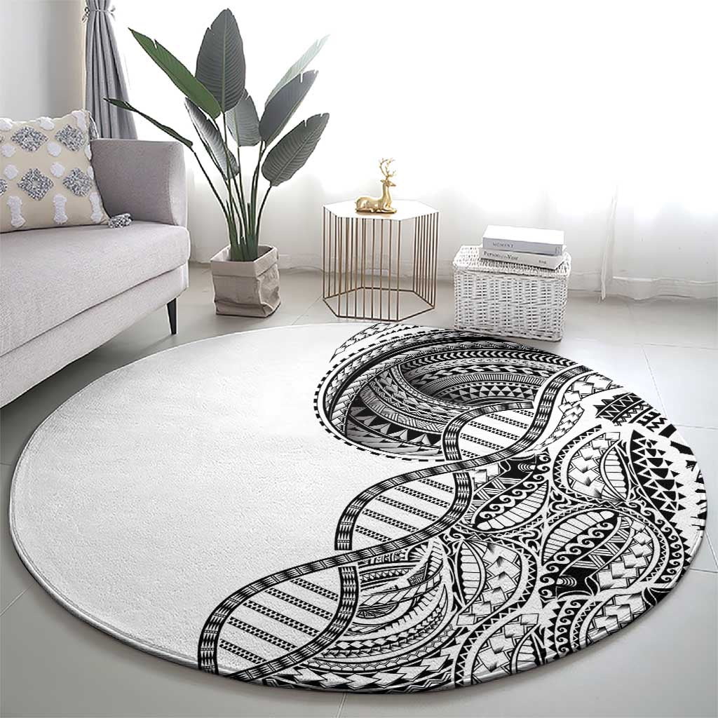Samoan DNA Art Tattoo Round Carpet Polynesian Pattern White Color LT03 - Polynesian Pride