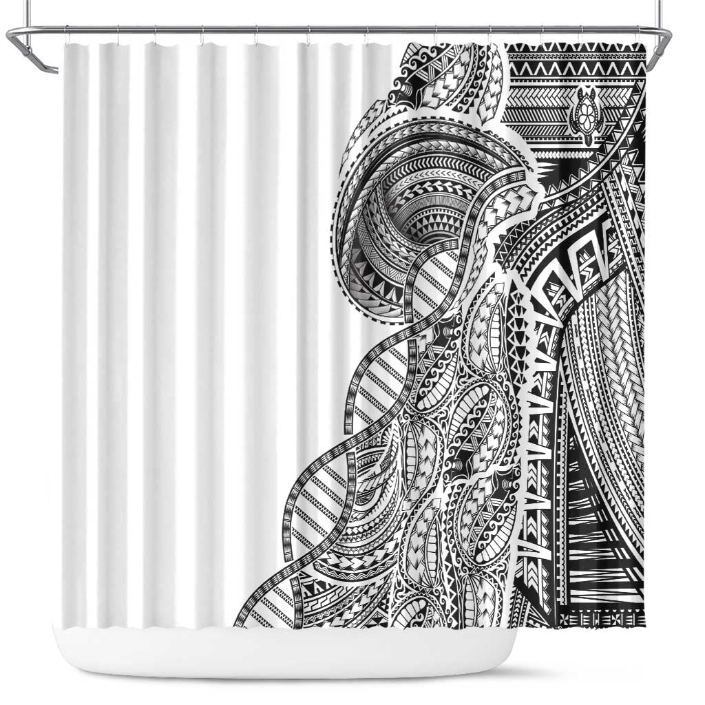 Samoan DNA Art Tattoo Shower Curtain Polynesian Pattern White Color LT03 White - Polynesian Pride