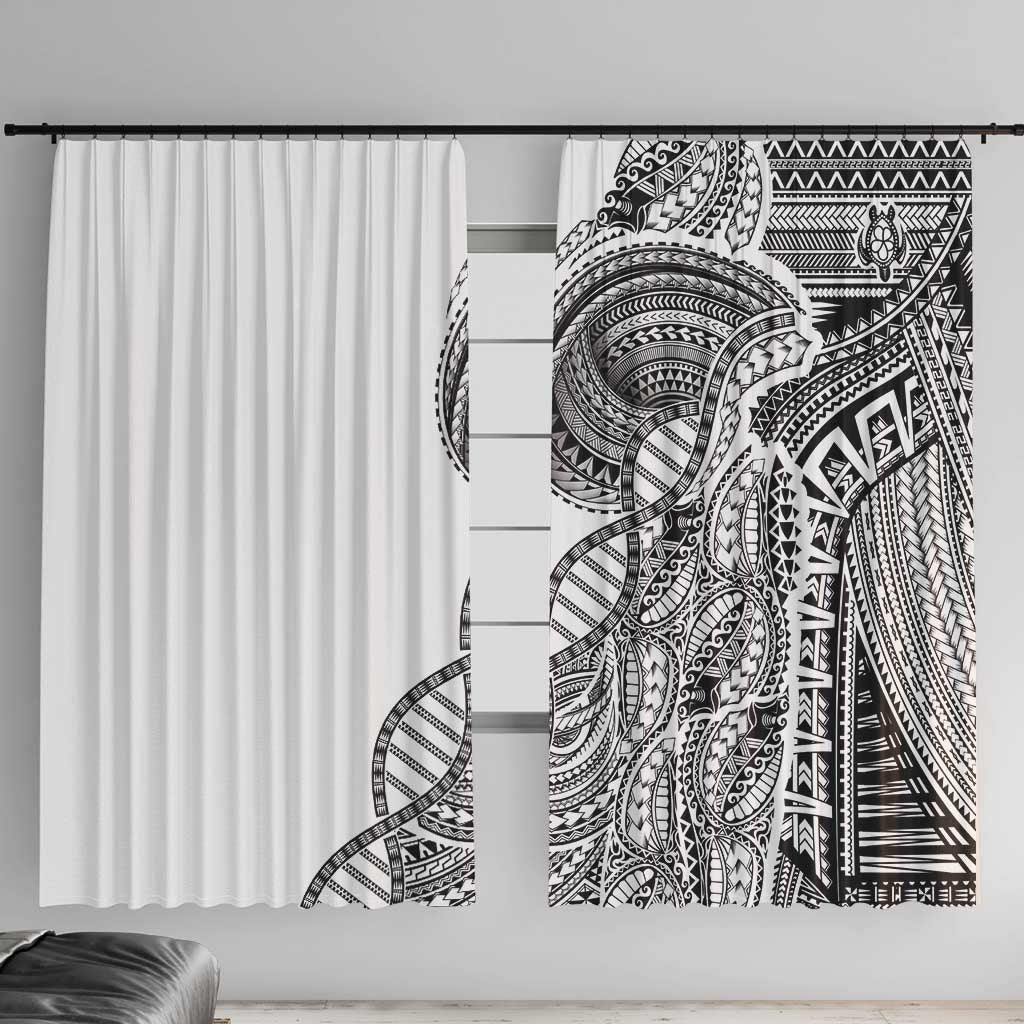 Samoan DNA Art Tattoo Window Curtain Polynesian Pattern White Color LT03 With Hooks White - Polynesian Pride