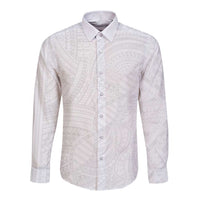 Samoan DNA Art Tattoo Long Sleeve Button Shirt Polynesian Pattern All White LT03 Unisex White - Polynesian Pride
