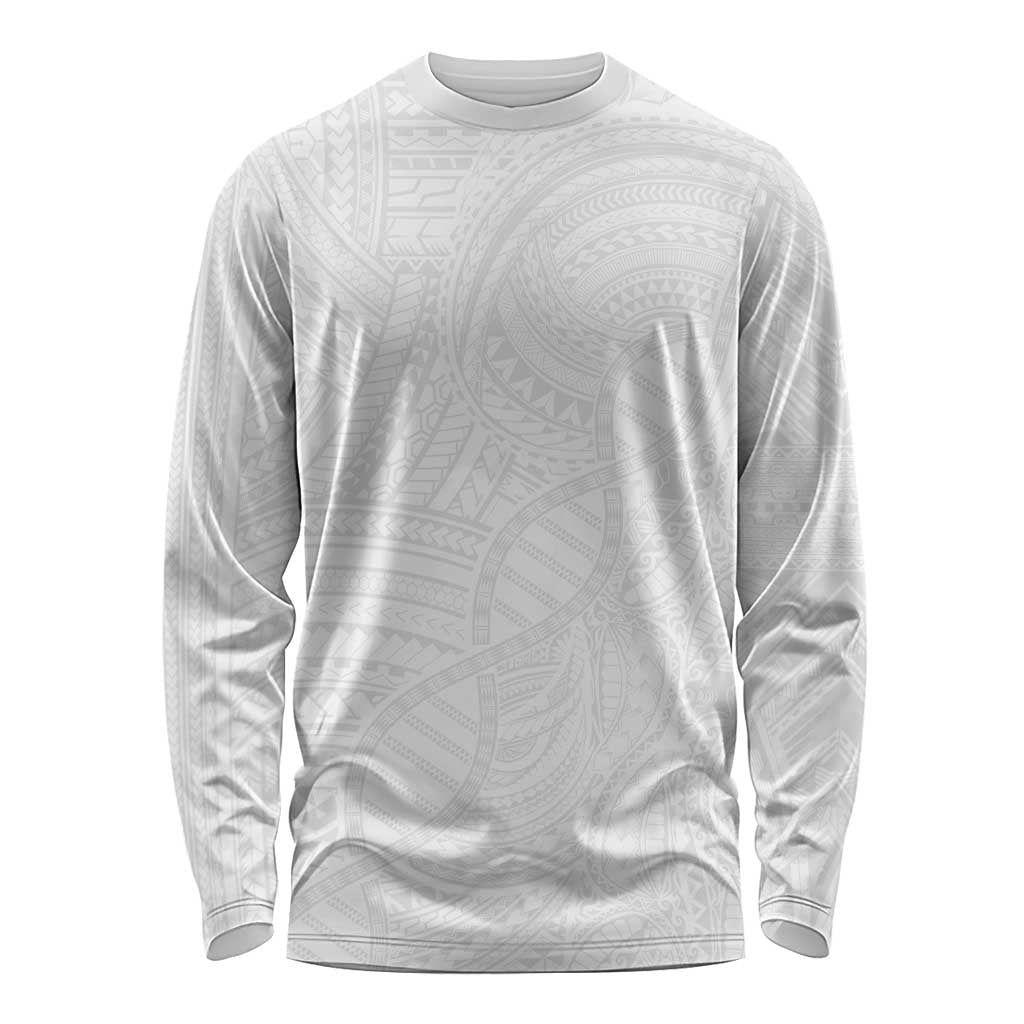 Samoan DNA Art Tattoo Long Sleeve Shirt Polynesian Pattern All White LT03 Unisex White - Polynesian Pride