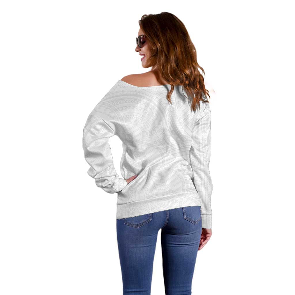 Samoan DNA Art Tattoo Off Shoulder Sweater Polynesian Pattern All White LT03 - Polynesian Pride
