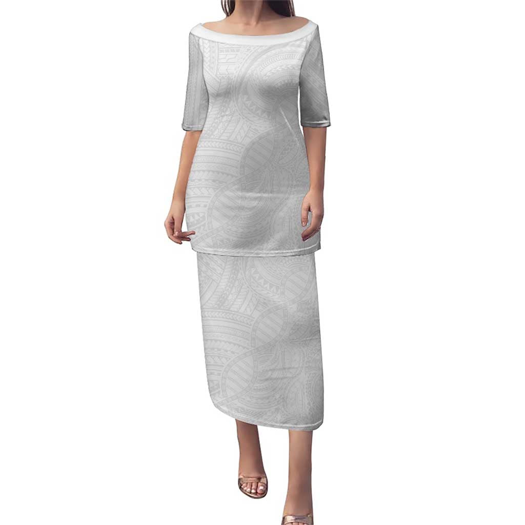 Samoan DNA Art Tattoo Puletasi Polynesian Pattern All White LT03 Long Dress White - Polynesian Pride