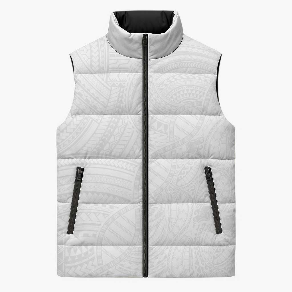 Samoan DNA Art Tattoo Sleeveless Puffer Jacket Polynesian Pattern All White LT03 Unisex White - Polynesian Pride