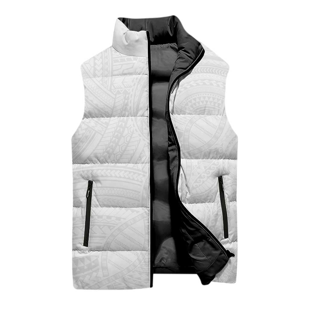 Samoan DNA Art Tattoo Sleeveless Puffer Jacket Polynesian Pattern All White LT03 - Polynesian Pride