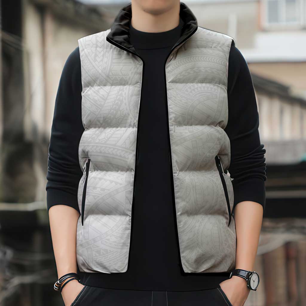 Samoan DNA Art Tattoo Sleeveless Puffer Jacket Polynesian Pattern All White LT03 - Polynesian Pride