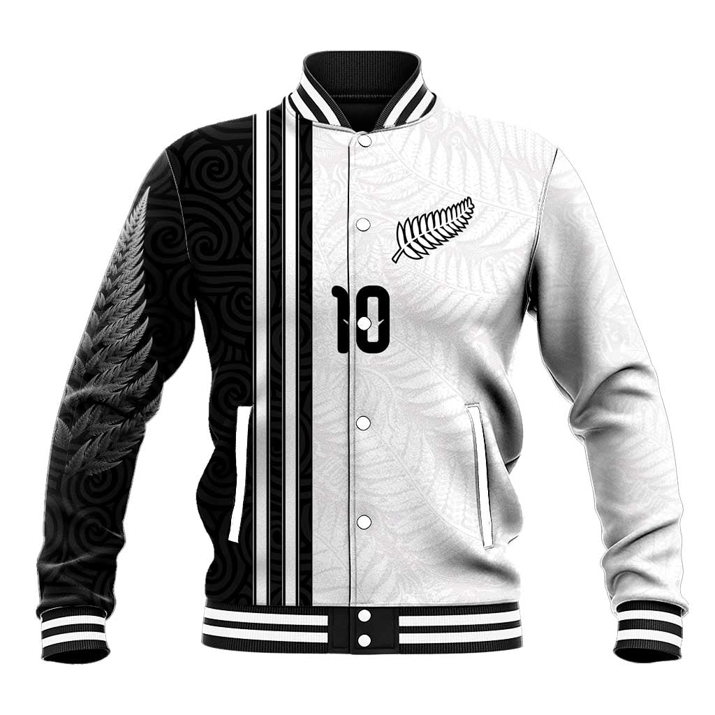 Custom New Zealand Football Baseball Jacket Silver Fern and Maori Tribal Black White Half Sporty Style LT03 Unisex Multicolor - Polynesian Pride