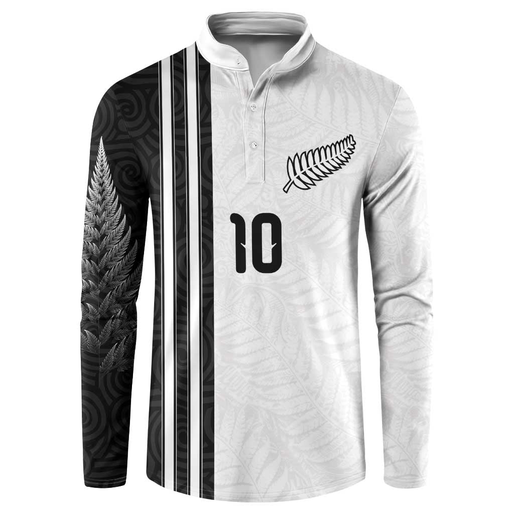 Custom New Zealand Football Button Sweatshirt Silver Fern and Maori Tribal Black White Half Sporty Style LT03 Multicolor - Polynesian Pride