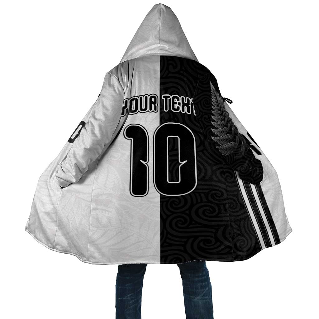 Custom New Zealand Football Cloak Silver Fern and Maori Tribal Black White Half Sporty Style LT03 Unisex Multicolor - Polynesian Pride