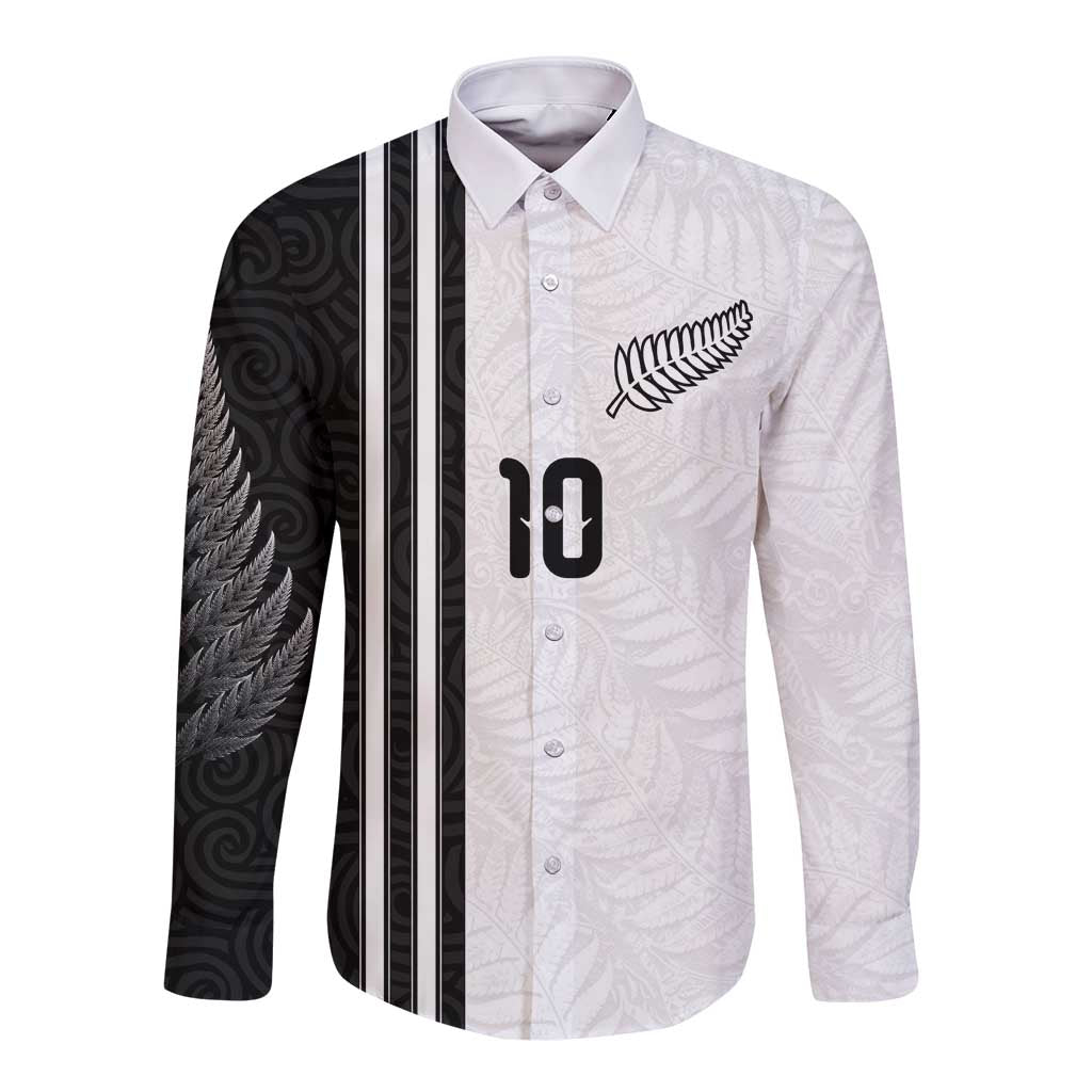 Custom New Zealand Football Long Sleeve Button Shirt Silver Fern and Maori Tribal Black White Half Sporty Style LT03 Unisex Multicolor - Polynesian Pride