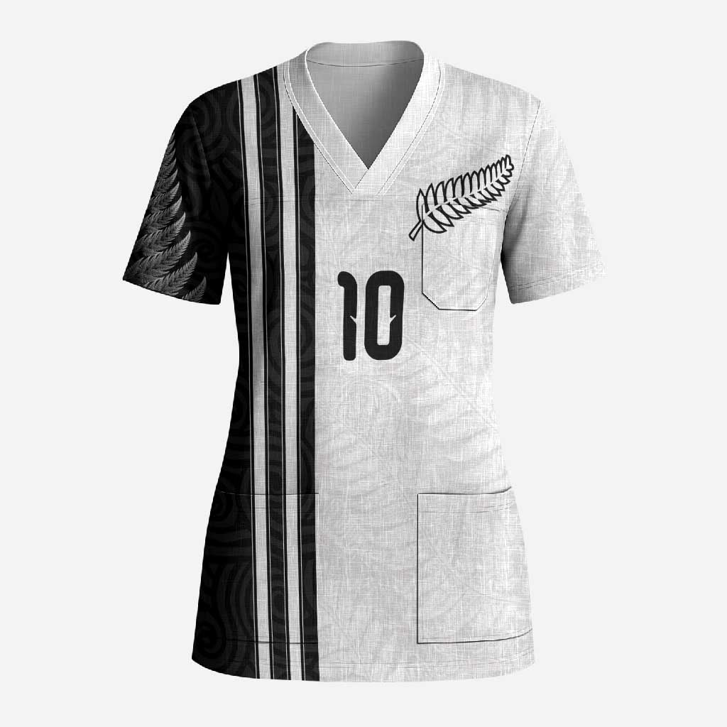 Custom New Zealand Football Scrub Top Silver Fern and Maori Tribal Black White Half Sporty Style LT03 Adult Multicolor - Polynesian Pride