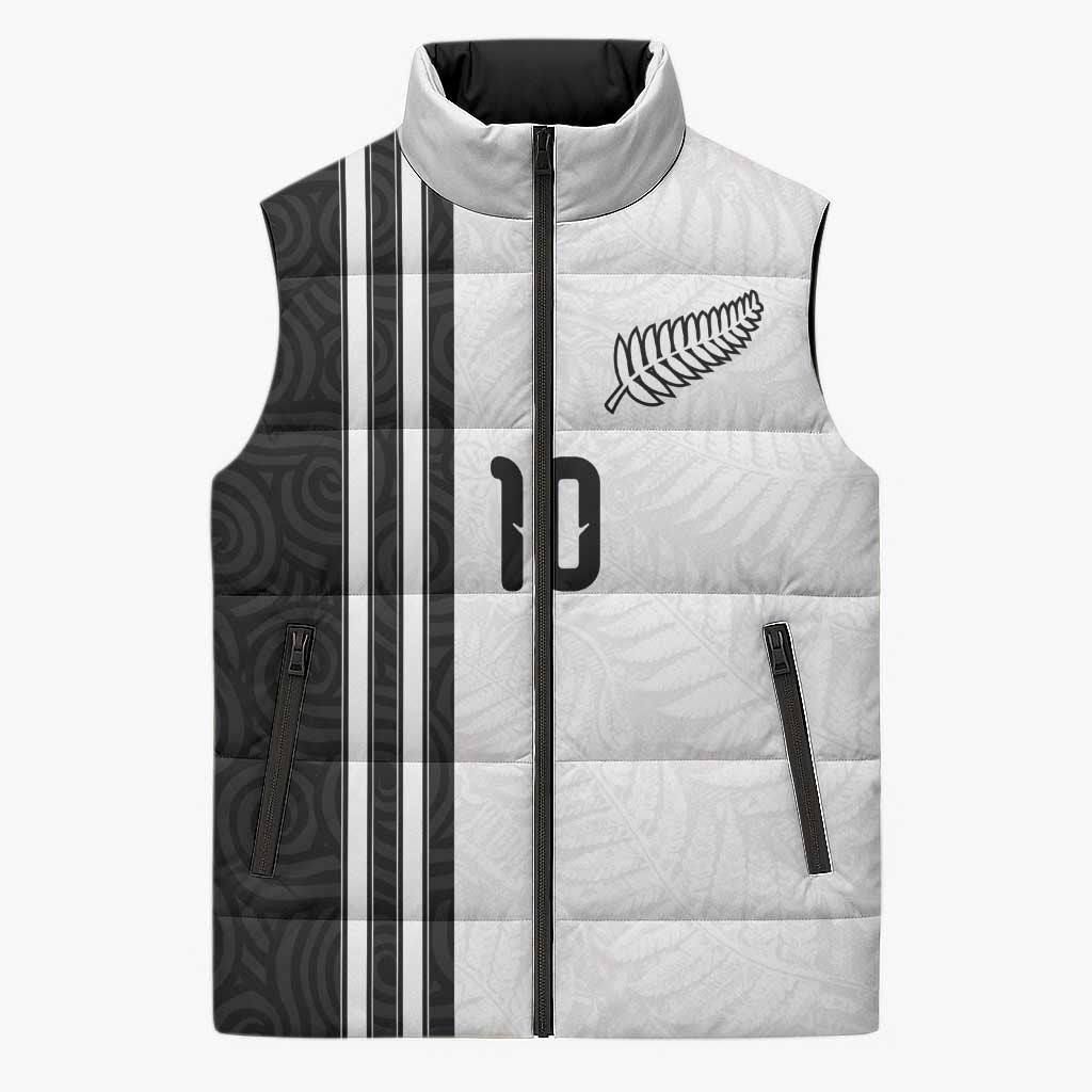 Custom New Zealand Football Sleeveless Puffer Jacket Silver Fern and Maori Tribal Black White Half Sporty Style LT03 Unisex Multicolor - Polynesian Pride