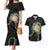 Hawaii Pikake and Maile Lei Couples Matching Mermaid Dress and Hawaiian Shirt Honu Polynesian Pattern Black Color