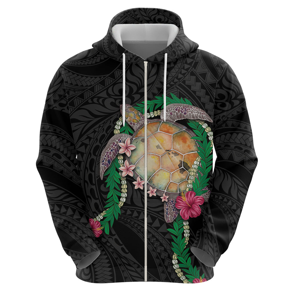 Hawaii Pikake and Maile Lei Hoodie Honu Polynesian Pattern Black Color LT03 - Polynesian Pride