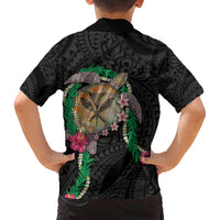 Hawaii Pikake and Maile Lei Kid Hawaiian Shirt Honu Polynesian Pattern Black Color LT03 - Polynesian Pride