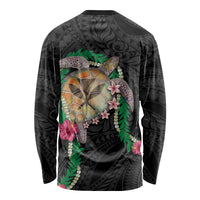 Hawaii Pikake and Maile Lei Long Sleeve Shirt Honu Polynesian Pattern Black Color LT03 - Polynesian Pride