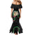 Hawaii Pikake and Maile Lei Mermaid Dress Honu Polynesian Pattern Black Color