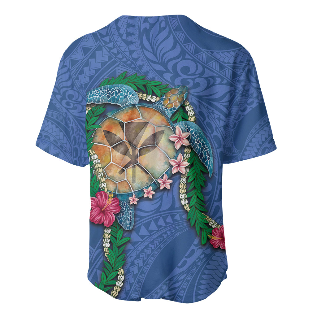 Hawaii Pikake and Maile Lei Baseball Jersey Honu Polynesian Pattern Blue Color LT03 - Polynesian Pride