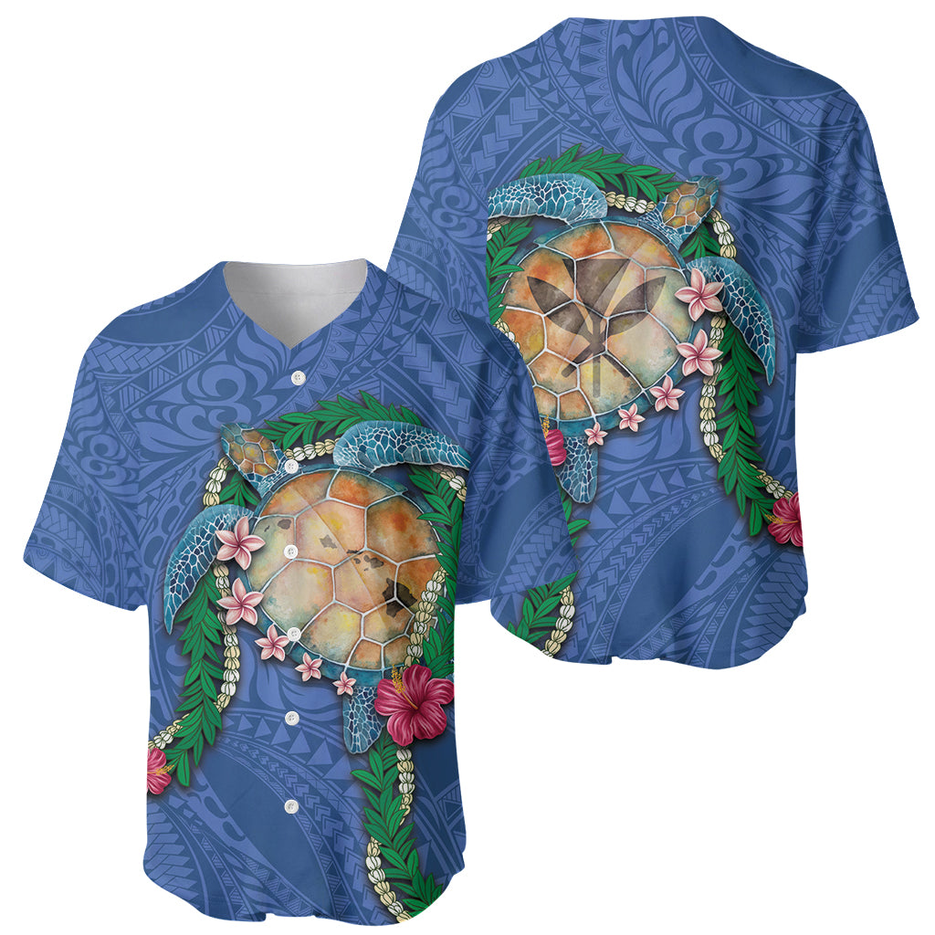Hawaii Pikake and Maile Lei Baseball Jersey Honu Polynesian Pattern Blue Color LT03 - Polynesian Pride