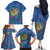 Hawaii Pikake and Maile Lei Family Matching Off The Shoulder Long Sleeve Dress and Hawaiian Shirt Honu Polynesian Pattern Blue Color