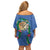 Hawaii Pikake and Maile Lei Family Matching Off Shoulder Short Dress and Hawaiian Shirt Honu Polynesian Pattern Blue Color