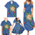 Hawaii Pikake and Maile Lei Family Matching Summer Maxi Dress and Hawaiian Shirt Honu Polynesian Pattern Blue Color