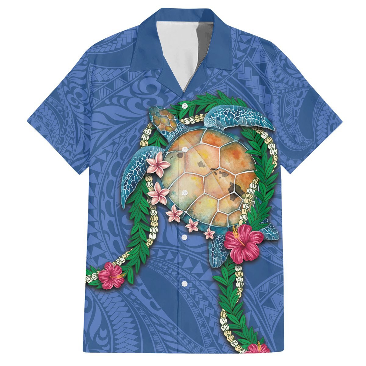Hawaii Pikake and Maile Lei Hawaiian Shirt Honu Polynesian Pattern Blue Color LT03 Blue - Polynesian Pride